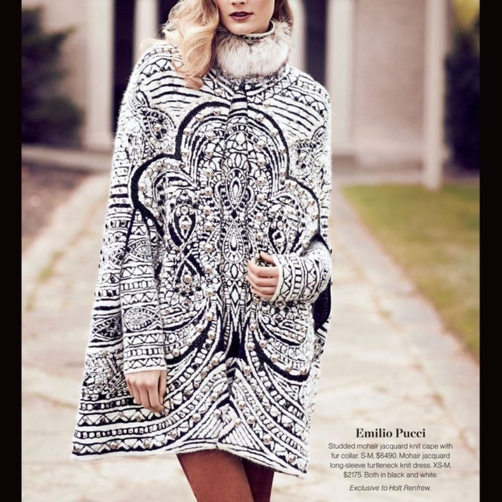 Authentic Emilio Pucci Jacquard Cape w/Fox Fur Color -S